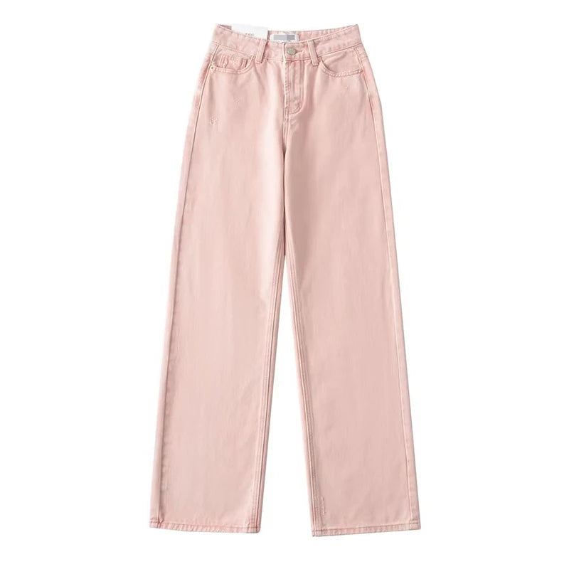 Blue Jeans Women High Waist 2025 Loose Casual Boyfriend Long Jeans For Work Ladies Simple Straight Leg Denim Pants For Women