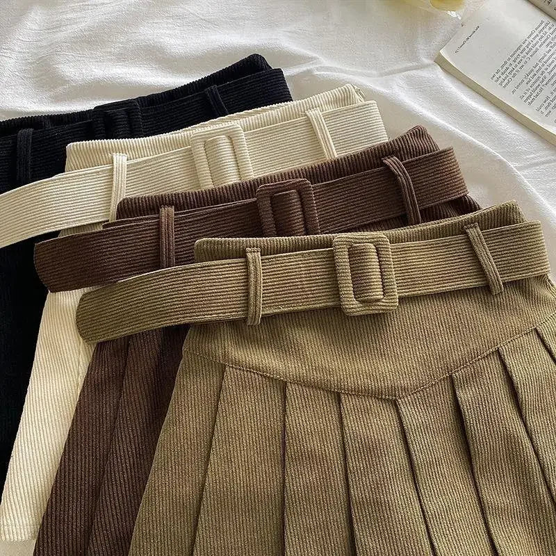 Corduroy High-Waisted Slimming Preppy Style Skirt For Women Spring Autumn/Winter New Arrival A- Line Mini Dress