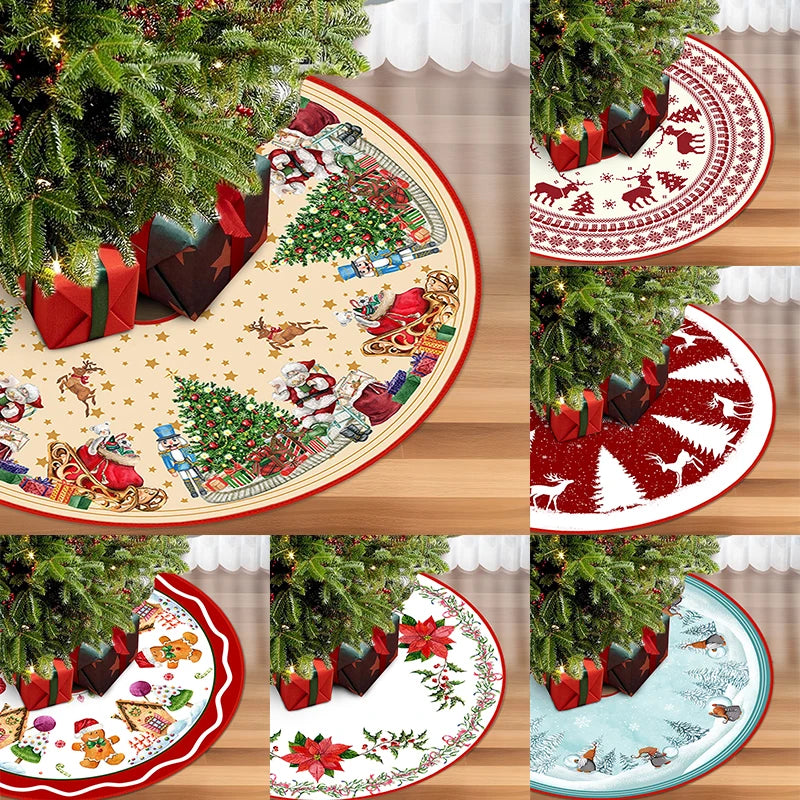 90/120cm Christmas Tree Skirt Mat Christmas Tree Foot Cover Santa Claus Snowflake Christmas Tree Carpet Base Mat Decorations