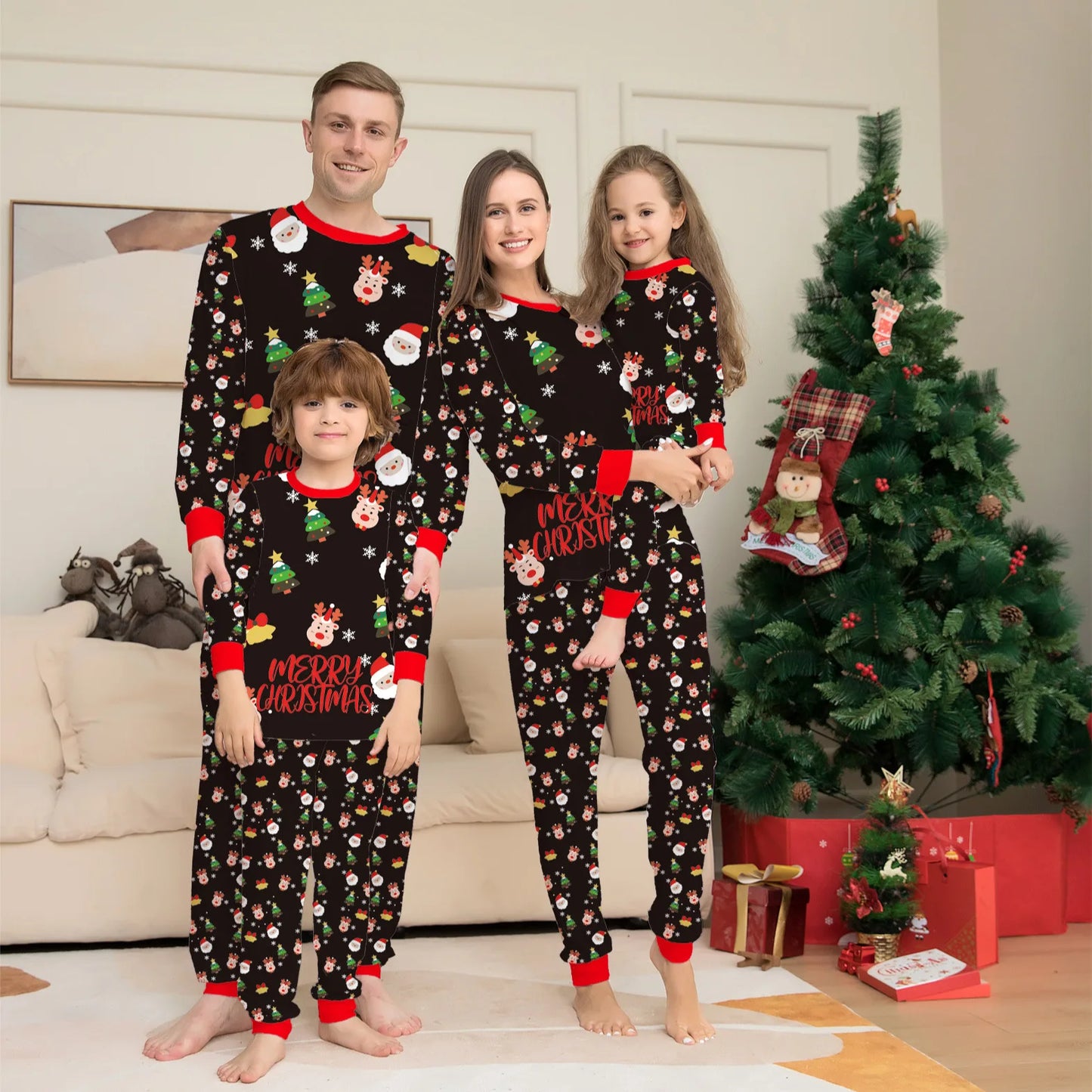 Xmas Matching Family Pajamas Set 2025 Xmas Green Cotton Print Pjs Adult Child Clothing Outfit set Baby Jumpsuit+Dog Clothes