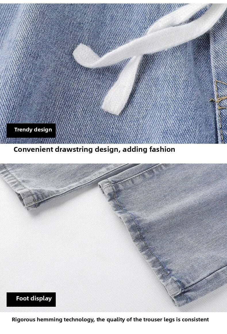 Jeans men's four-season new mopping straight loose wide legs trendy casual handsome comfortable trousers