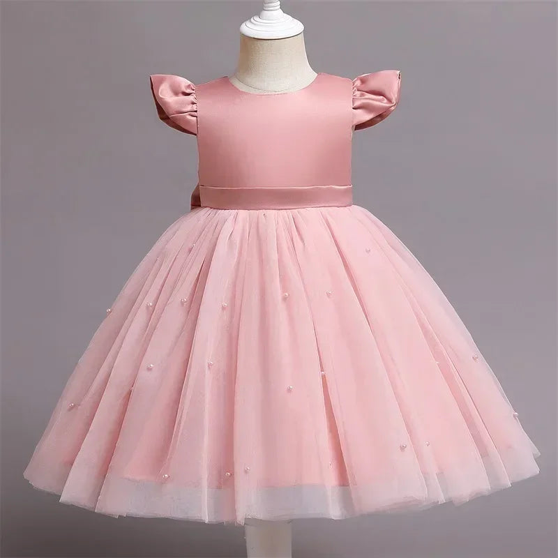 Toddler Girl Flower Birthday Tulle Dress Backless Bow Wedding Dress Kids Christmas Party Princess Dress Baby Girl Clothes