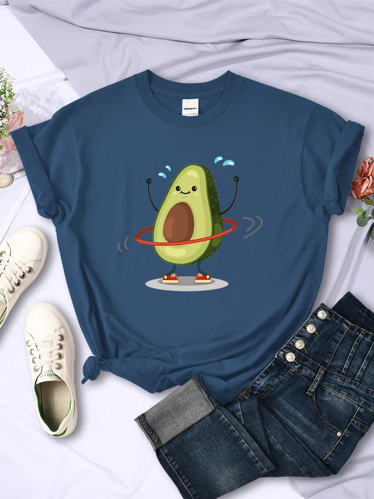 Fruit Avocado Doing Sport Womens T Shirts Hip Hop Harajuku Short Sleeve Soft Breathable Tee Clothing Summer Casual Female Tops