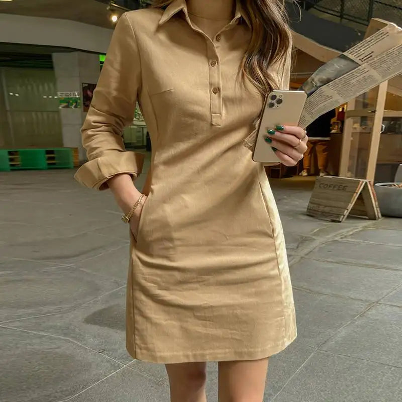 VONDA 2025 Summer Shirt Dress Women Elegant Long Sleeve Solid Color Sundress Casual Loose Buttons Pockets Short Mini Vestidos