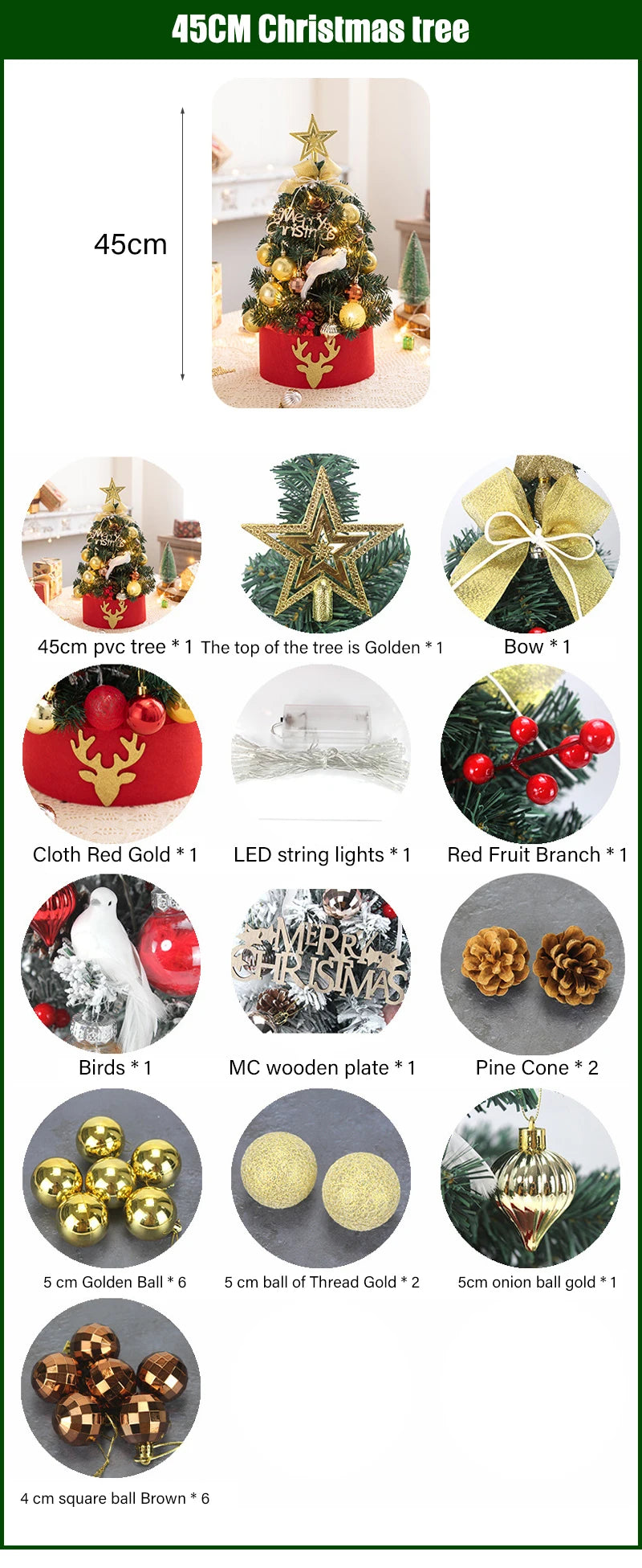 2022 New 45/60cm Merry Christmas Tree For Home Desktop Decoration Cristmas Ornament Xmas Navidad Gifts Led New Year Tree