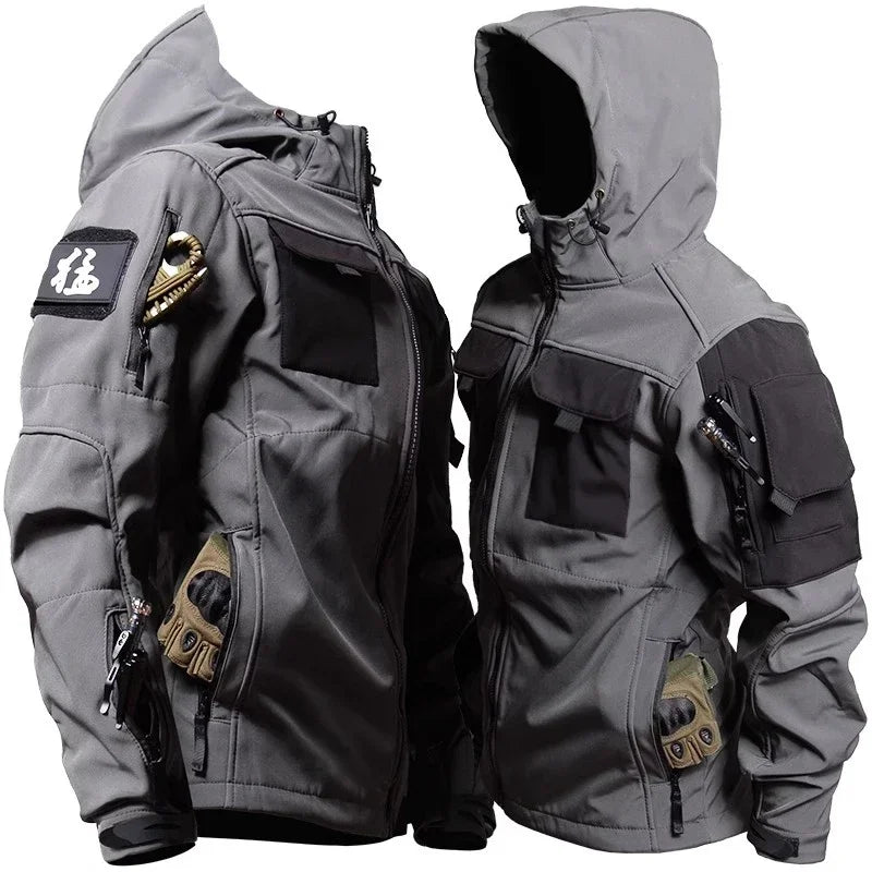 Motorcycle Jacket Men Riding Outdoor Winter Coats Tactical Multi-pocket Soft Shell Waterproof Windproof Warm Shark Skin