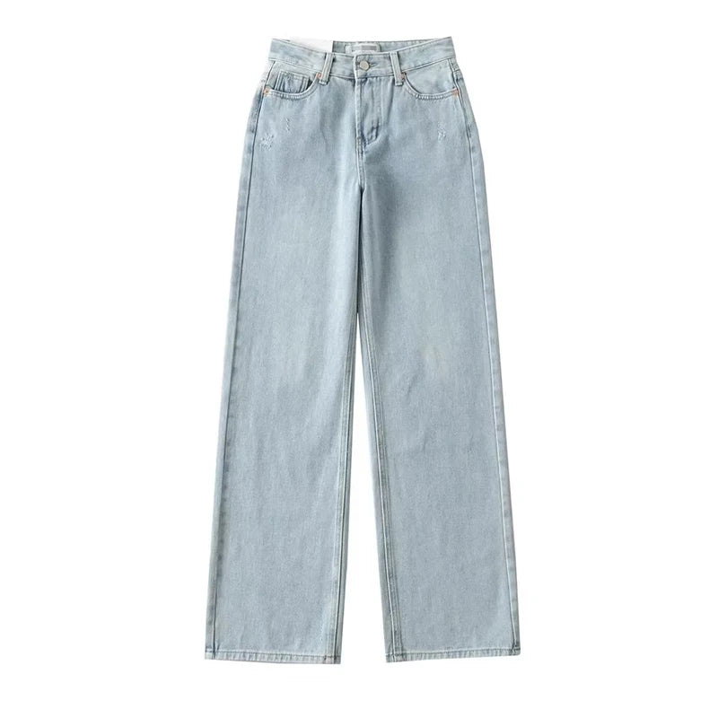 Blue Jeans Women High Waist 2025 Loose Casual Boyfriend Long Jeans For Work Ladies Simple Straight Leg Denim Pants For Women