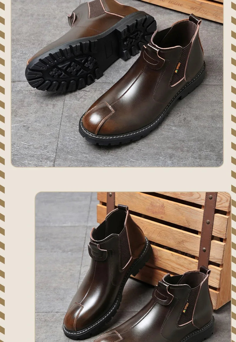 Men's Boots British Business Short Boot Retro Ankle Booties Fashion Casual High Top Boots for Men Leather Boot Oxford Work Boot