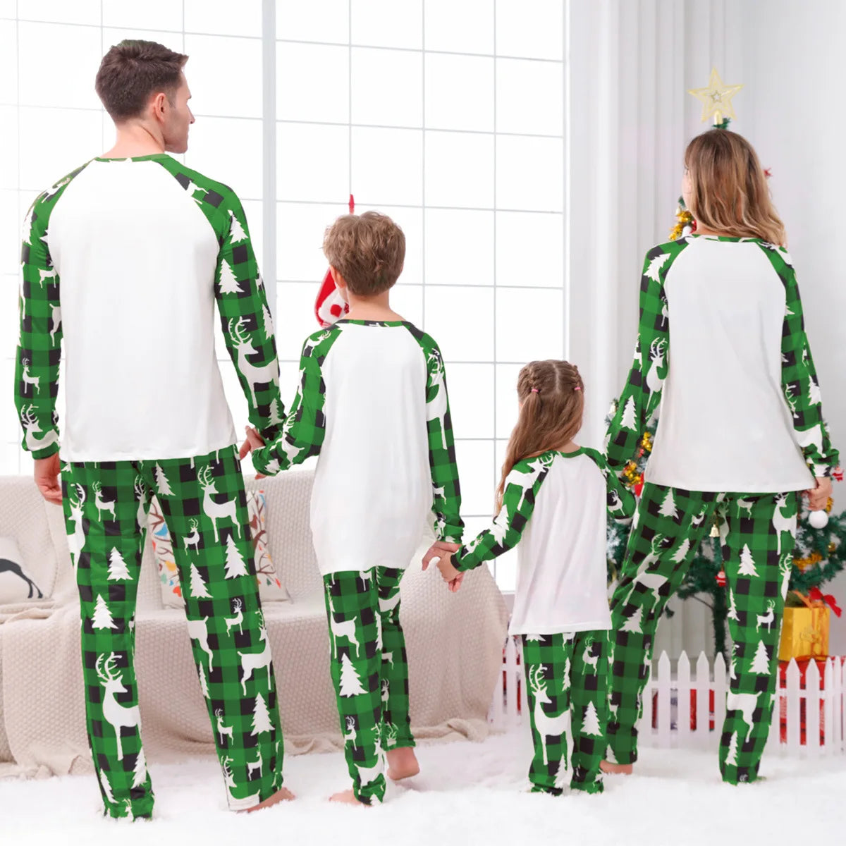 Xmas Matching Family Pajamas Set 2025 Xmas Green Cotton Print Pjs Adult Child Clothing Outfit set Baby Jumpsuit+Dog Clothes