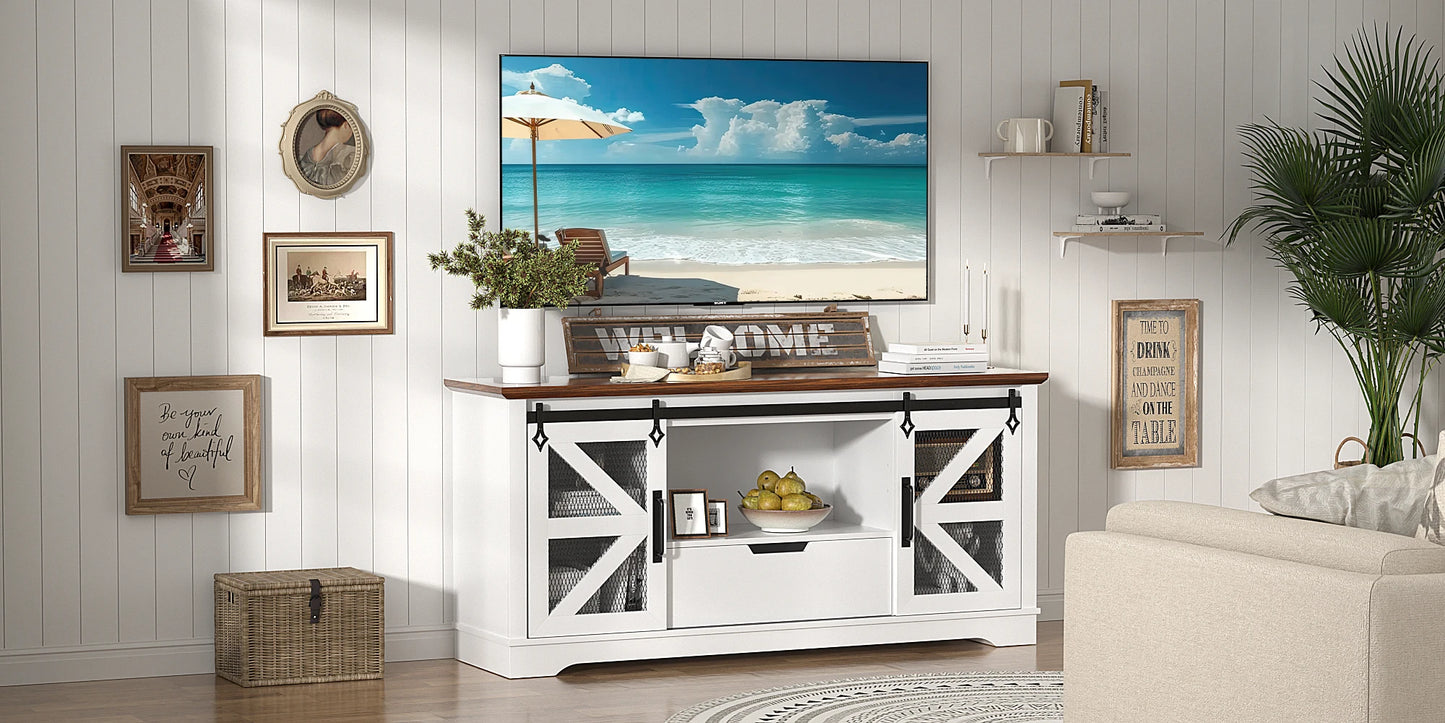 Modern TV Stand for TVs up to 60’’, Entertainment Center w/1 Drawer & 2 Storage Cabinets, Large Media Console Cabinet