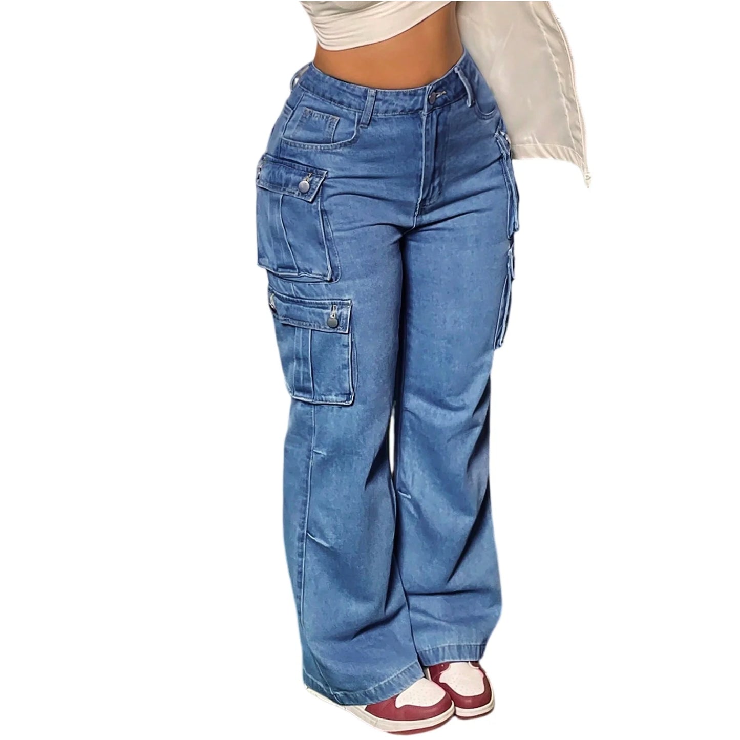 Ladies' Jeans Casual Fashion Straight Leg Workwear Jeans Vintage Jeans Multiple Pocket Denim Pants High Waist Denim Trousers