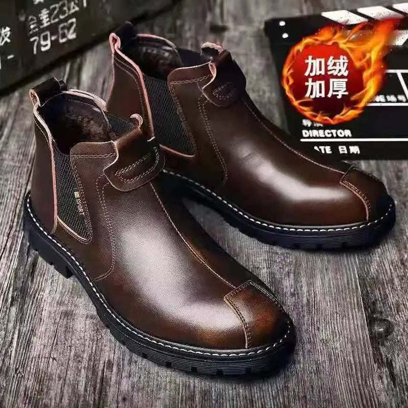 Men's Boots British Business Short Boot Retro Ankle Booties Fashion Casual High Top Boots for Men Leather Boot Oxford Work Boot