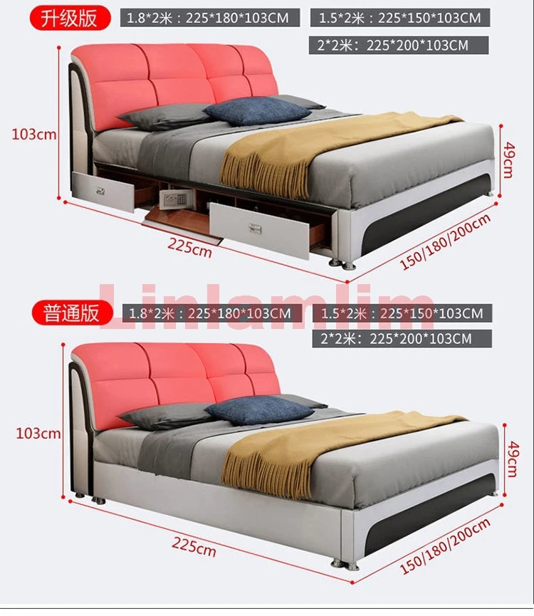 Linlamlim Tech-Smart Multifunctional Bed Genuine Leather Ultimate Camas Tatami Lit with Massage, Projector, Air Purifier,Speaker