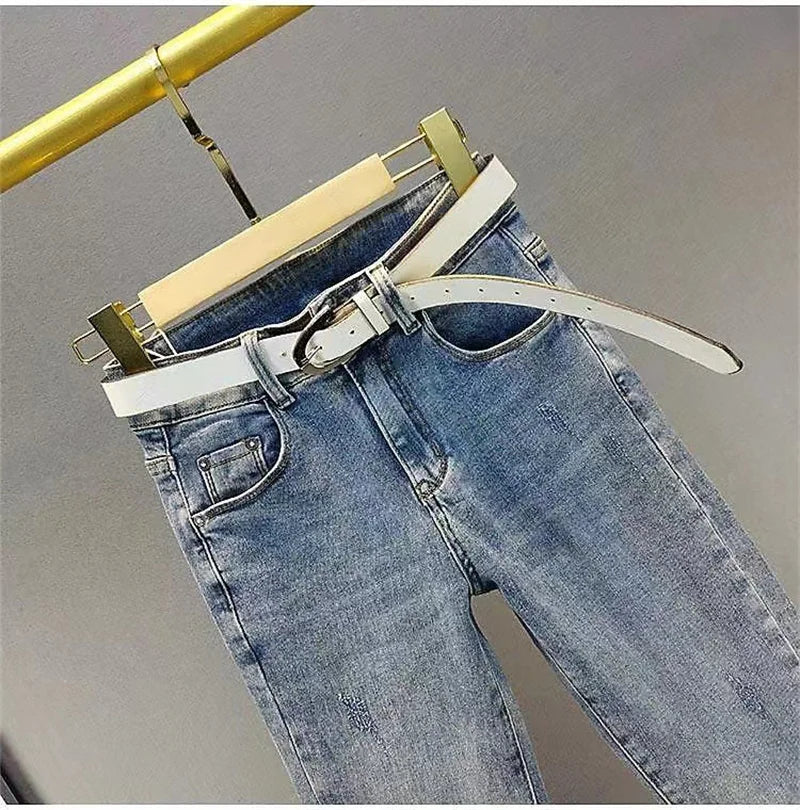 2025 Ladies Jeans Heavy Industry Rhinestone Skinny Jeans Women Spring Summer High Waist Denim Pants Korean Street Stretch Pants