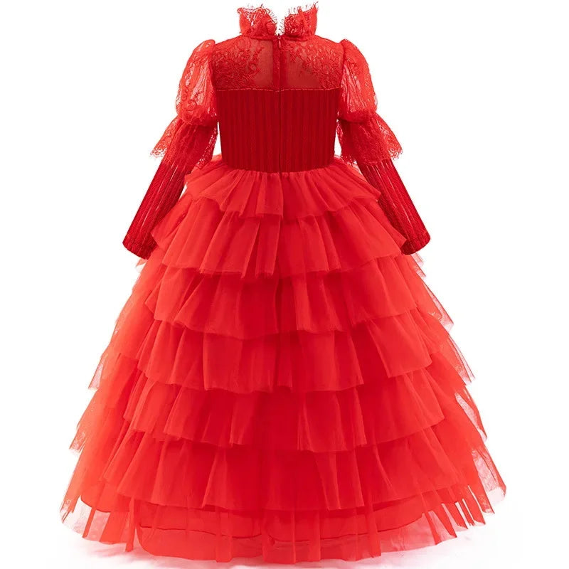Christmas Red Princess Dress For Girls Party Dresses Flower Girl Wedding Dress Horror Bride Cosplay Costume Halloween Carnival