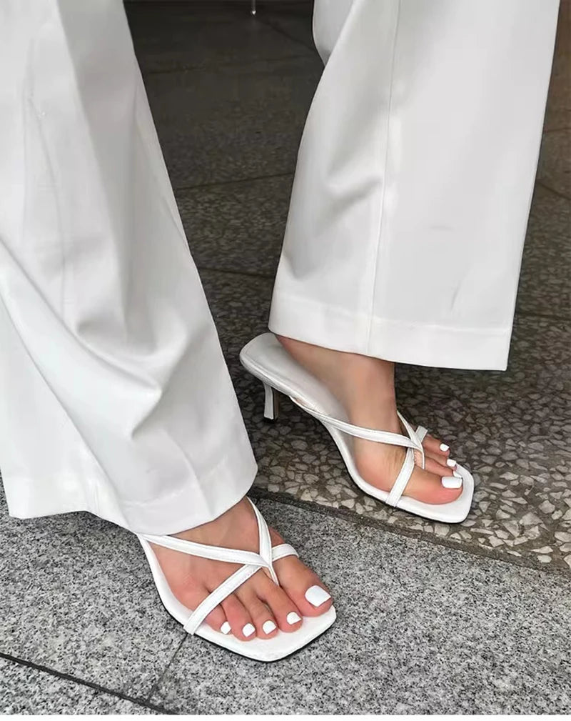 2025 Summer Women Clip Toe Slippers Fashion Dress Slide Shoes Ladies Elegant High Heel Footwear