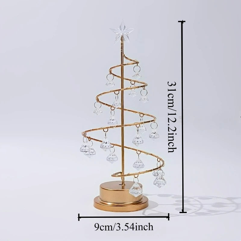 Elegant Metal Christmas Tree with Warm White Sturdy Base and  Crystal Ornaments Christmas Tree Lamp for Festive or Ideal Gift