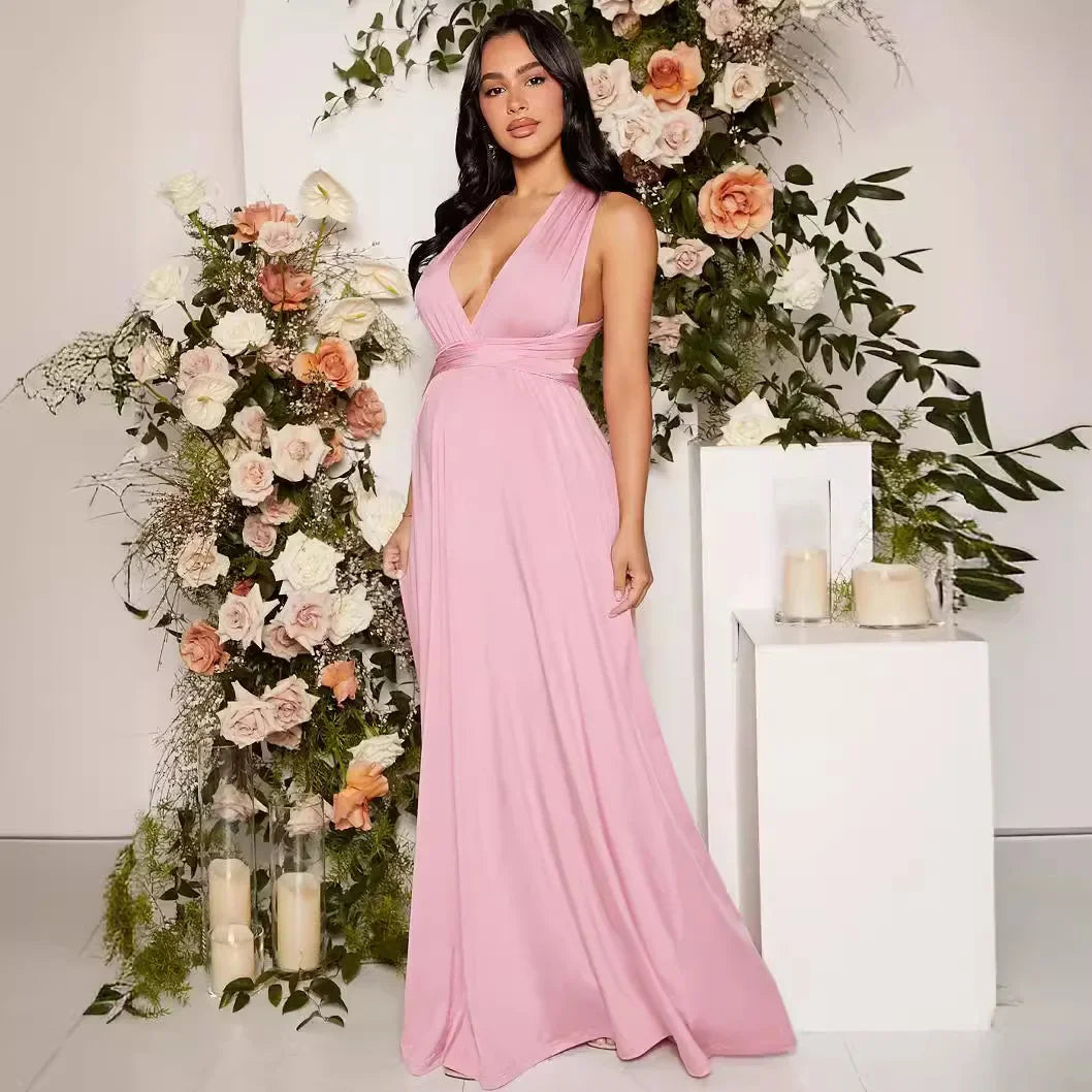 Pregnancy Dresses Temperament Elegance Evening Dress Sexy Lace-up Solid Color Maternity Clothes Long Skirt Hot Mother Clothing