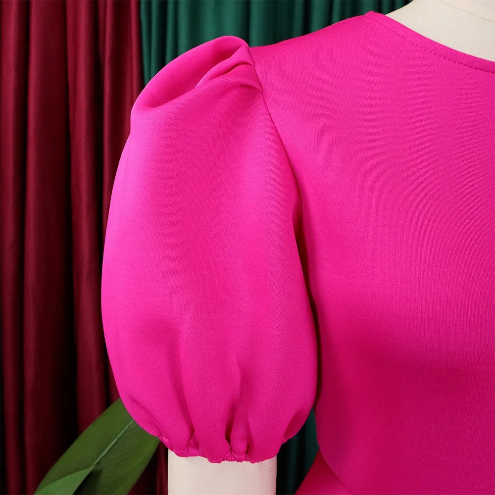 Elegant Party Dresses for Women O Neck Short Sleeve High Waisted Pleated Knee Length Fashion Ladies Birthday Dinner Vestidos Hot