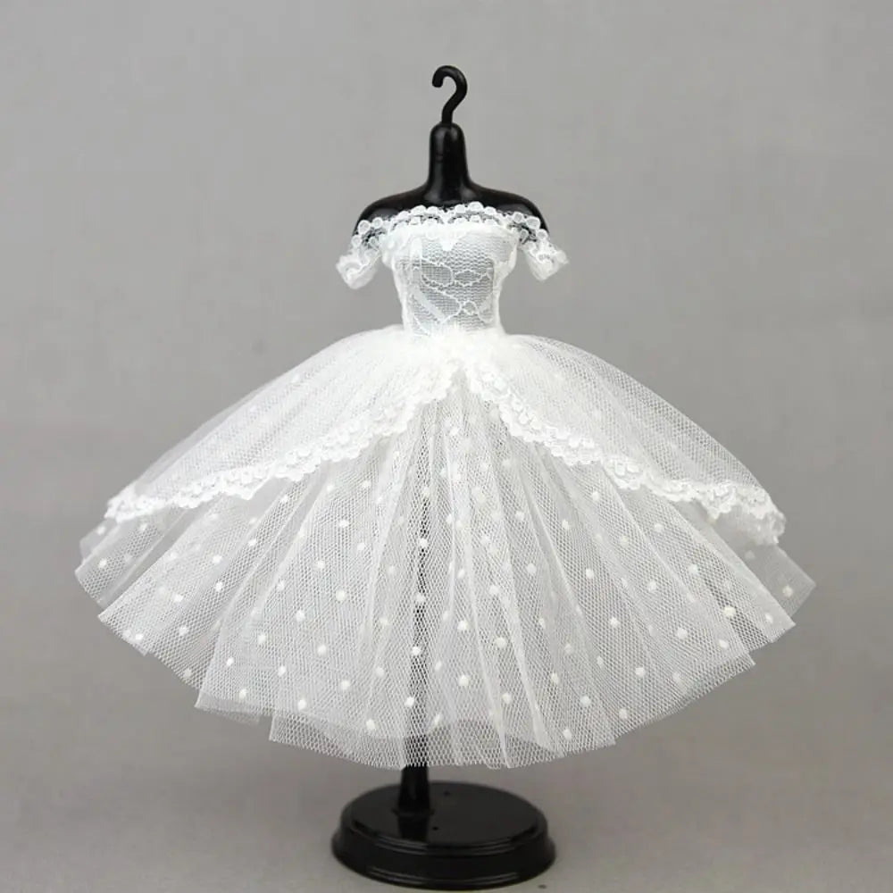 Fashion Dress Up Doll Dress Evening Party Tutu Dotted Lace Dolls Clothes Mini Black Prom Dress Doll Princess Dress DIY Toy