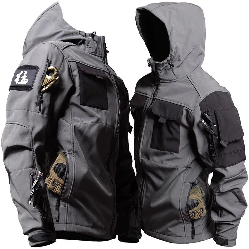 Motorcycle Jacket Men Riding Outdoor Winter Coats Tactical Multi-pocket Soft Shell Waterproof Windproof Warm Shark Skin
