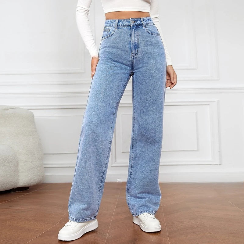 2025 Fall New! European & American Style Women's Casual High-Waisted Wide-Leg Jeans-Trendy Denim for Fashionable Ladies