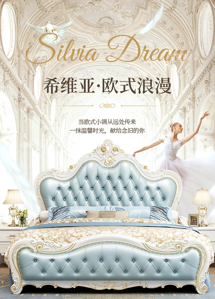 Luxury Couple Bed European Aesthetic Leather Queen Size Princess Bed Storage Space Cama De Casal Luxuosa Modern Furniture