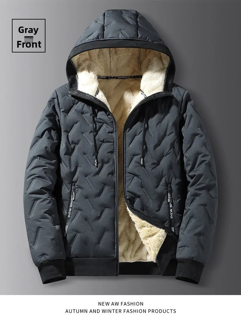 Men's hooded warm short jacket winter zipper pocket jacket outdoor sports and leisure work clothes windproof cotton jacket