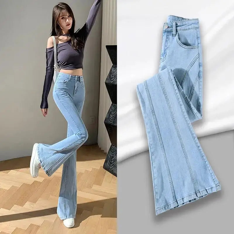 Jeans Woman 2024 Vintage Fashion Trend Luxury Denim Pants High Waisted Elasticity Flare Leggings Korean Black Bell Bottom Jeans