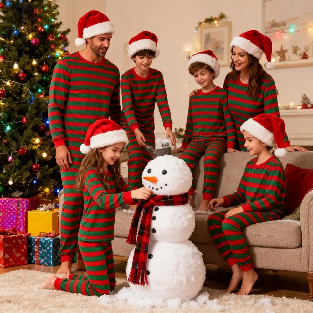 New Striped Family Matching Christmas Pajamas Mother Kids Pijamas Familiares Navidad Couples Matching Outfits Xmas Nightwear