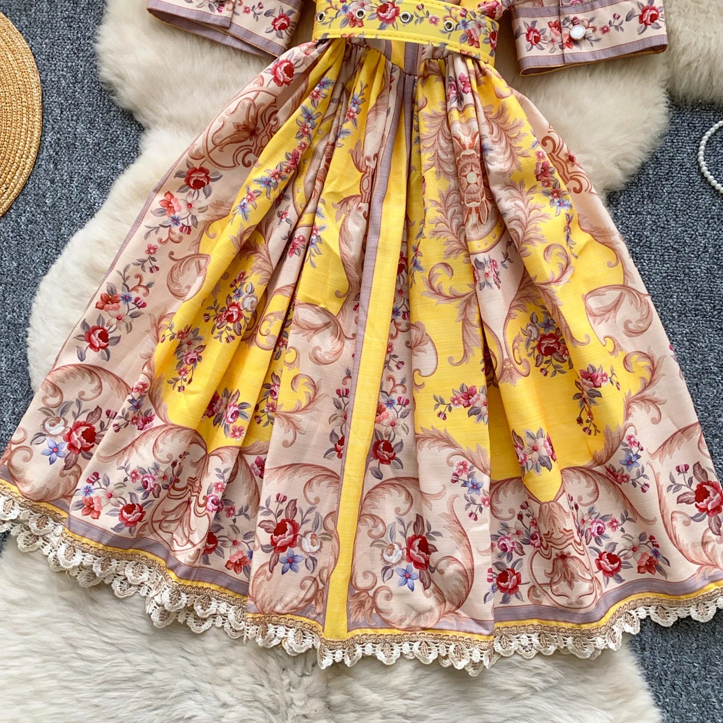 Women Dress Long Dresses A Line Vestidos Turn Down Collar Puff Sleeve Elegant Splice Y2k Streetwear Work Tight Waist 2025