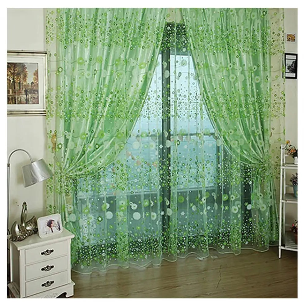 200X100cm Floral Pattern Window Curtain Summer Transparent Room Decor Window Screening Door Curtains Drape Panel Sheer Tulle