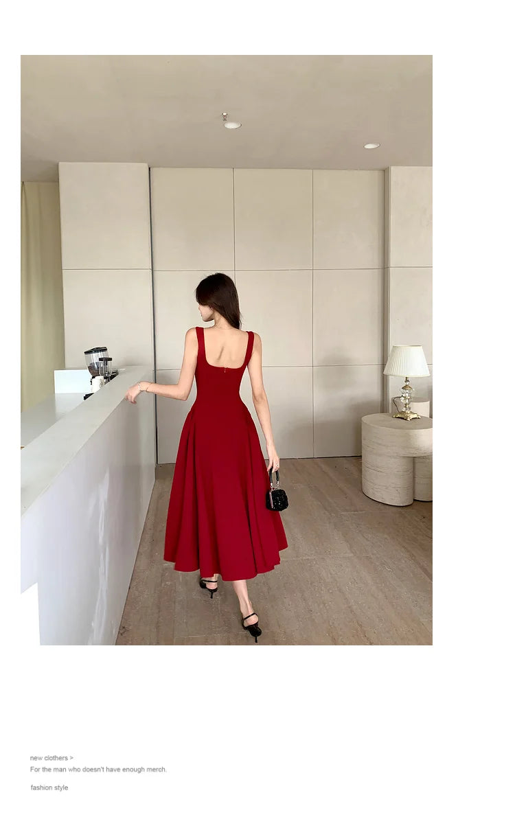 Women's Elegant Red Evening Dresses Sleeveless Wedding Guest Dress Spaghetti Strap A-Line White Party Female Prom gown Vestidos