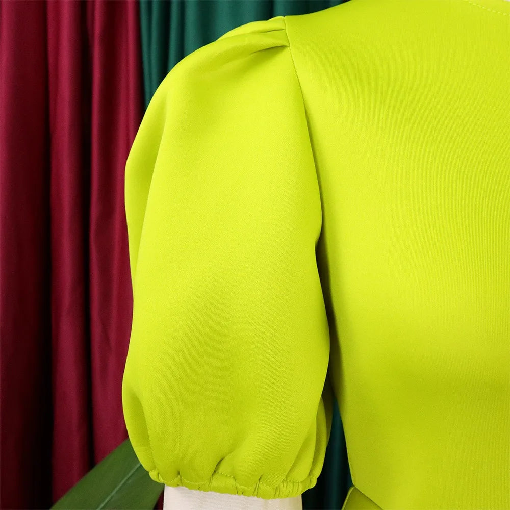 Elegant Party Dresses for Women O Neck Short Sleeve High Waisted Pleated Knee Length Fashion Ladies Birthday Dinner Vestidos Hot