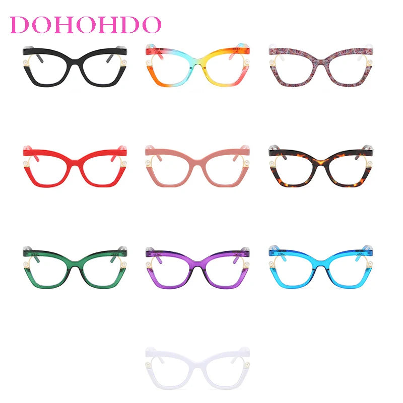 Vintage Brand Designer Pearl Cat Eye Optical Glasses Men Women Trendy Luxury Computer Anti-Blue Light Protection Spectacle Очки