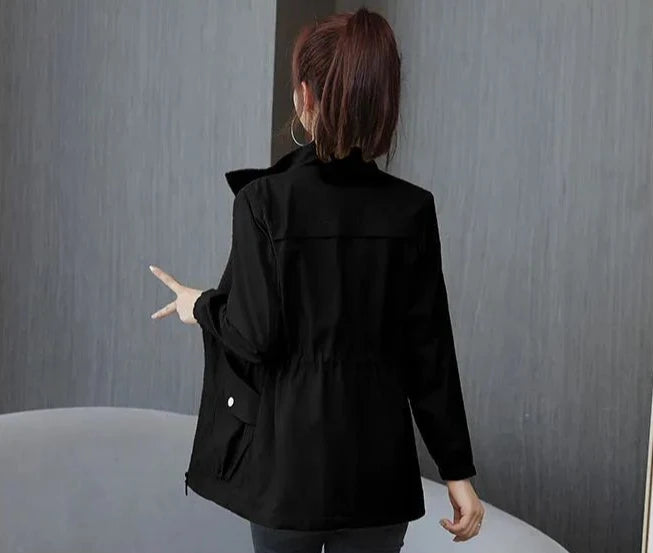 Women's Windbreaker Jackets Spring Autumn Drawstring Khaki Female Coat Modern Hot High Quality Great New in Outerwears Elegant