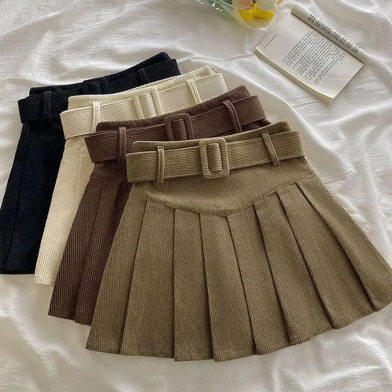 Corduroy High-Waisted Slimming Preppy Style Skirt For Women Spring Autumn/Winter New Arrival A- Line Mini Dress