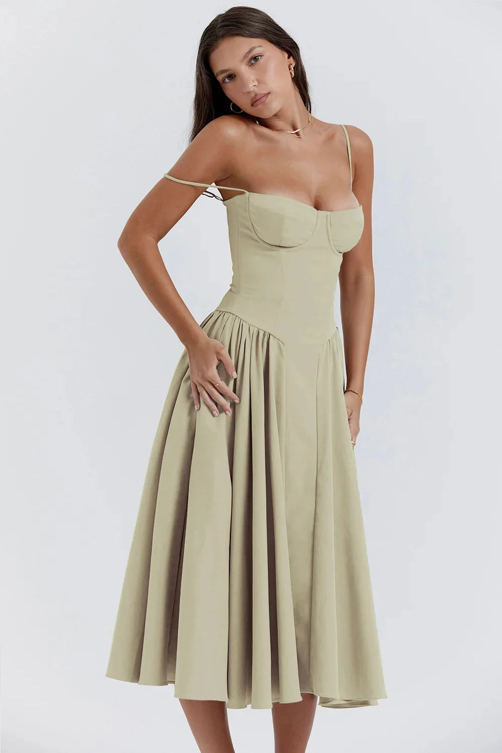 New Suspender Slim Backless Midi Dress Women Elegant Sleeveless Solid Large Hem A Line Dresses Summer Female Party Evening Robes