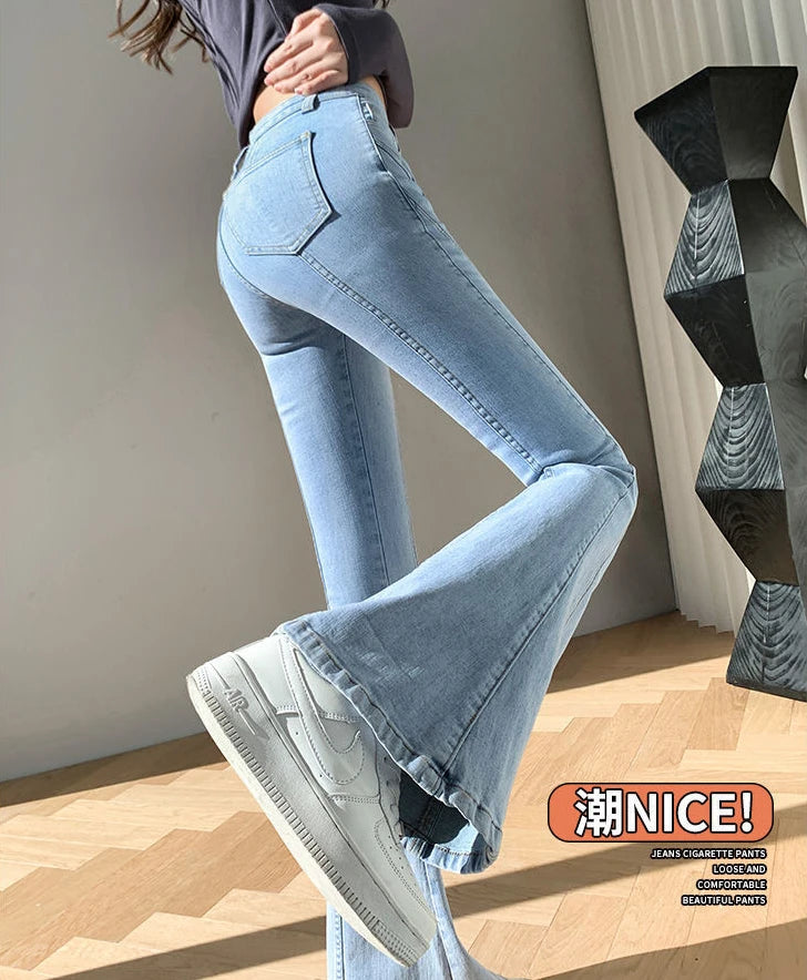 Jeans Woman 2024 Vintage Fashion Trend Luxury Denim Pants High Waisted Elasticity Flare Leggings Korean Black Bell Bottom Jeans