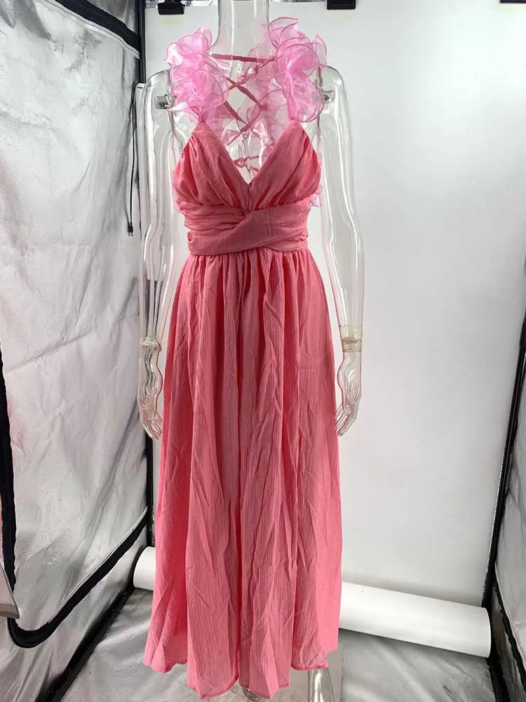 Sleeveless Dresses for Women Elegant Straps Pleated Dress Backless Summer Cotton Linen Dresses High Waist Wholesale Dropshipping