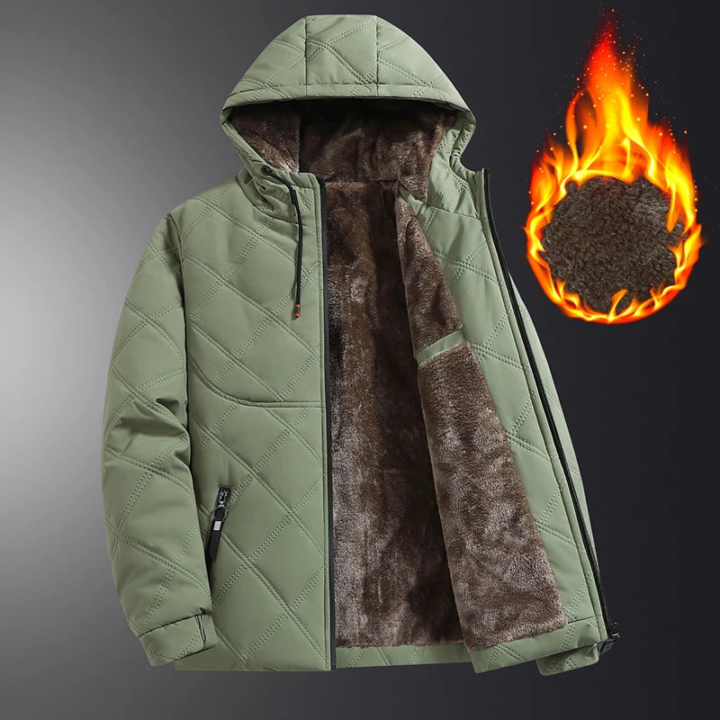 Men's hooded warm short jacket winter zipper pocket jacket outdoor sports and leisure work clothes windproof cotton jacket