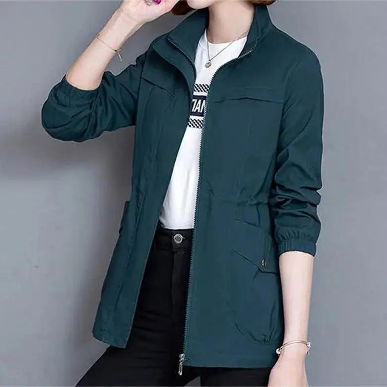 Women's Windbreaker Jackets Spring Autumn Drawstring Khaki Female Coat Modern Hot High Quality Great New in Outerwears Elegant
