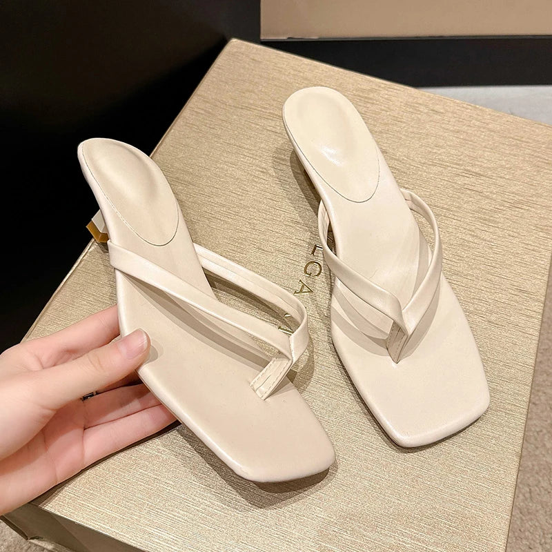 Summer Women Clip Toe Slippers Comfort Low Heel Slides Shoes Ladies Casual Dress Street Style Sandalis