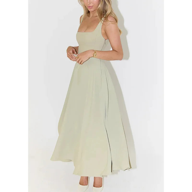 Women's Dresses New Simple Sexy Solid Color Straps Dress Ladies Temperament Multicolor Slim Midi Dresses Party Gowns 2025