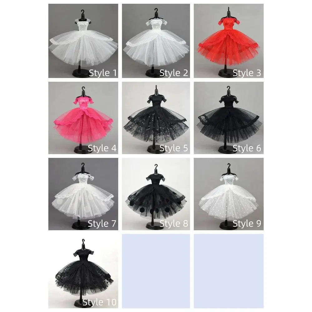 Fashion Dress Up Doll Dress Evening Party Tutu Dotted Lace Dolls Clothes Mini Black Prom Dress Doll Princess Dress DIY Toy