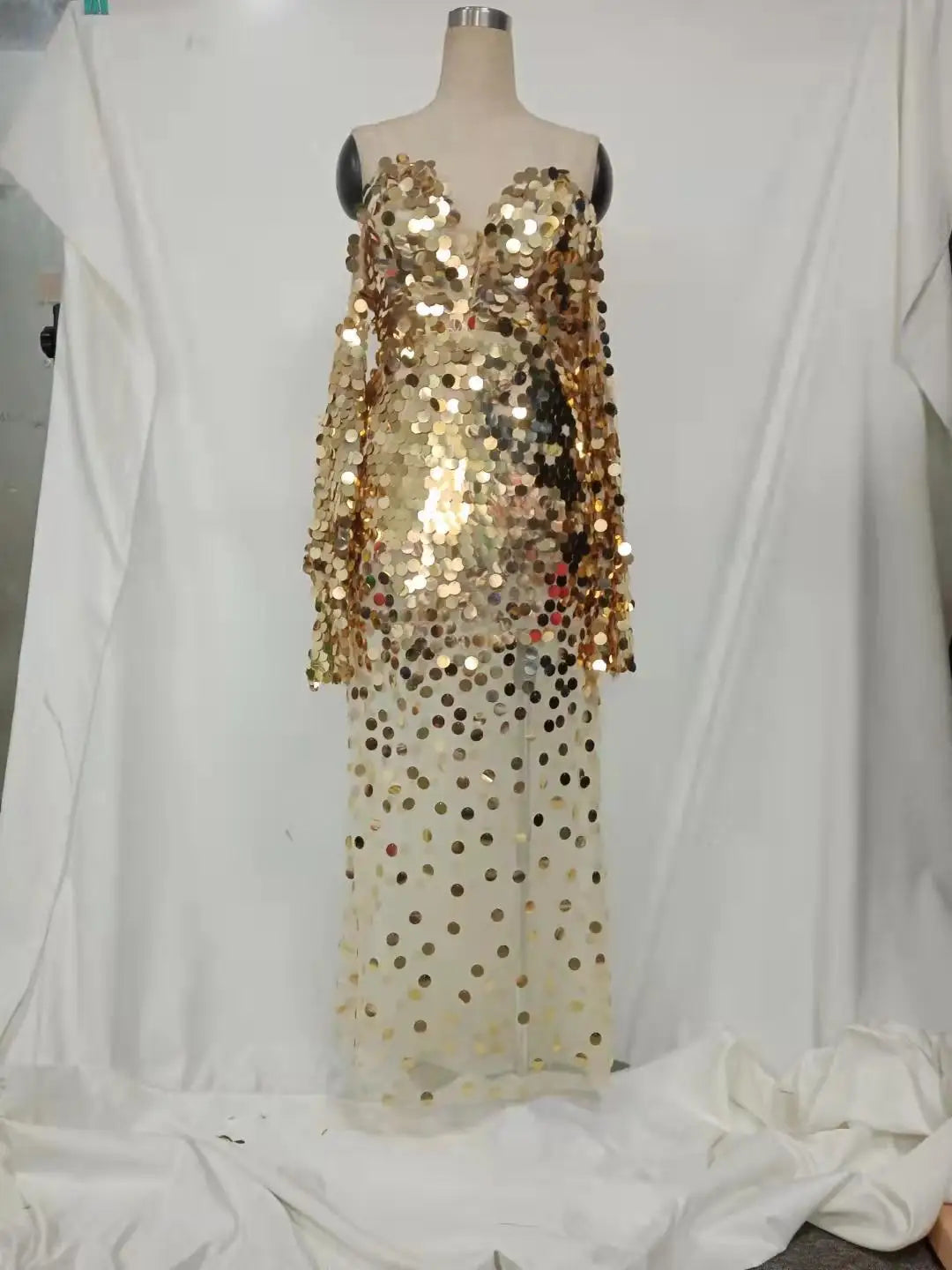 Evening Dress Elegant  One Shoulder Sleeveless Sequined Mesh Temperament Sexy Long Dress Women Bodycon Party Formal Dress