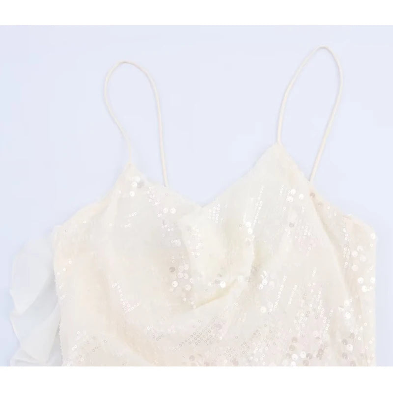 MUJER 2025 Sequin Mini Dress Woman Sexy Slip Party Dresses for Women Summer Backless Women's Dress Straps Beach Short Dresses