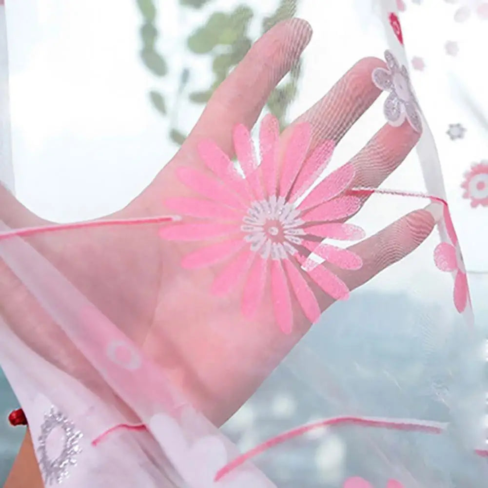 200X100cm Floral Pattern Window Curtain Summer Transparent Room Decor Window Screening Door Curtains Drape Panel Sheer Tulle