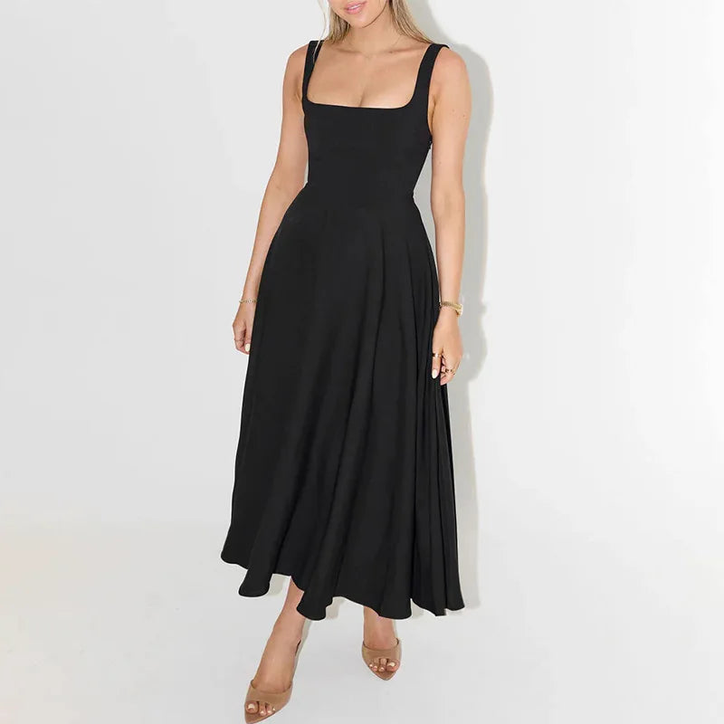 Women's Dresses New Simple Sexy Solid Color Straps Dress Ladies Temperament Multicolor Slim Midi Dresses Party Gowns 2025