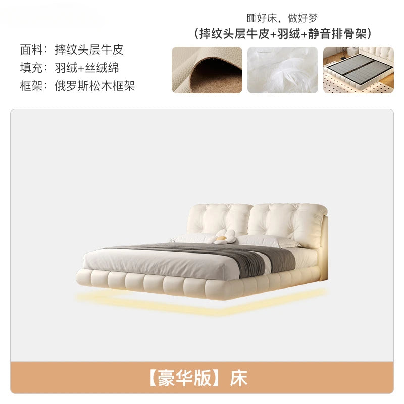 Pretty Elegant Double Bed Frame Mattress White Comferter Bed Queen Size Cama Matrimonial Bedroom Furniture